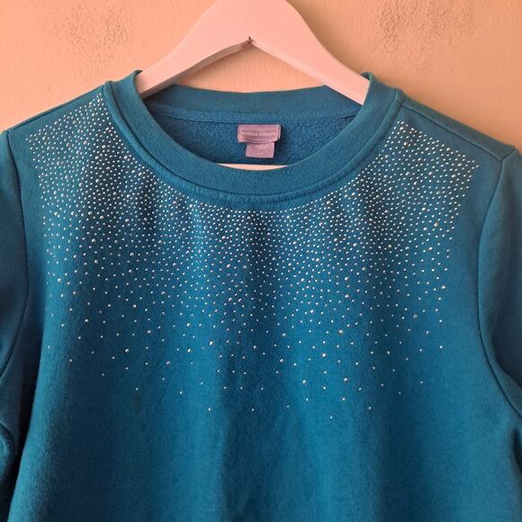 Laura Scott Rhinestone Embellished Long Sleeve Crew Sweater Teal Women's Size S - Picture 5 of 8